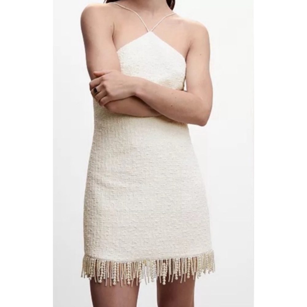NWOT JASON WU Textured Pearl Fringe Halter Dress